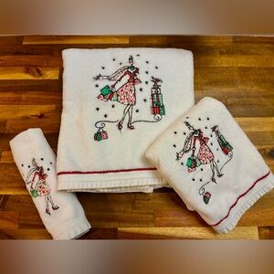 💗Avanti Holiday Embroidered 3-Piece Towel Set | Chic Gift Shopper | 100% Cotton
